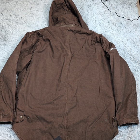 Berne Jacket Mens L Brown Hood Canvas Barn Chore Coat Work Pockets Farmer Seed - Picture 2 of 16